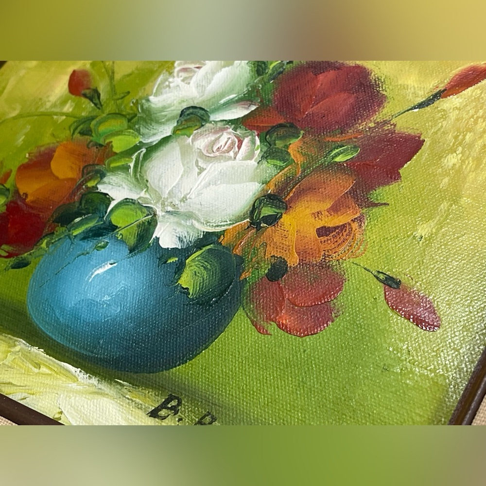 VINTAGE SIGNED B. REAGAN OIL ON CANVAS ROSES FLOWERS PAINTING 8"X10" FRAMED - Picture 5 of 13